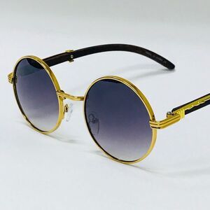 Black Gradient Lens Sunglasses Men Shades Circle Gold Frame Buffs Hip Hop Rapper